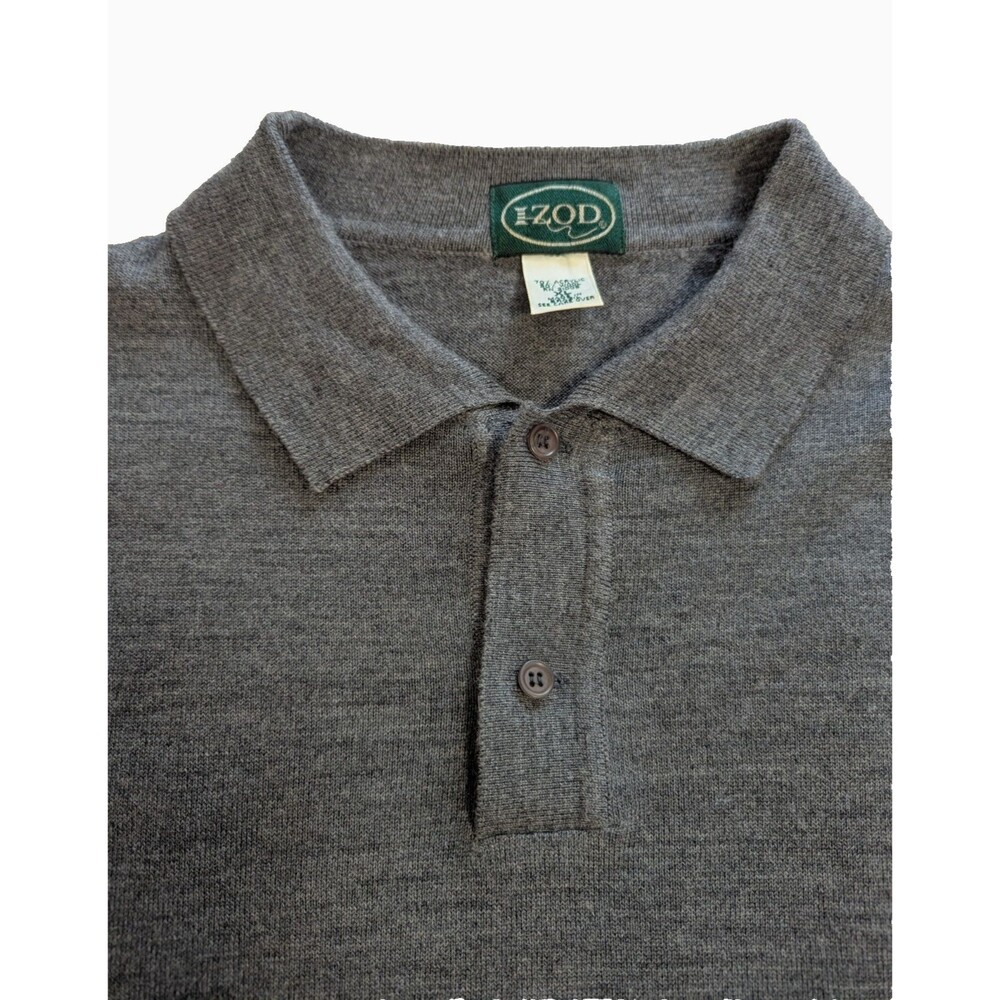 Izod Wool Sweater Mens XL Gray 2 Button Collar Long Sleeve Vtg